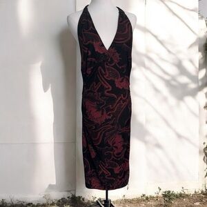 Y2K vtg Le Chateau Elegant Black and Red Halter Dress Glitter Goth Glam M